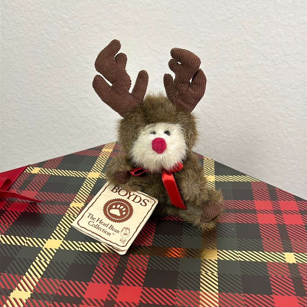 VTG NWT Christmas Boyds Bears โElmerโ Red Nosed Reindeer Plush Mini Teddy Bear